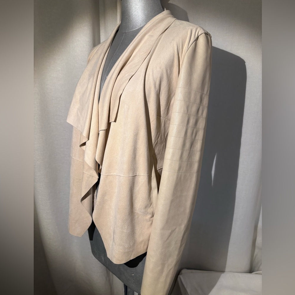 Bagatelle  SOFT Faux Suede Waterfall Jacket w/ Faux Leather Sleeves Beige Small - Picture 10 of 11